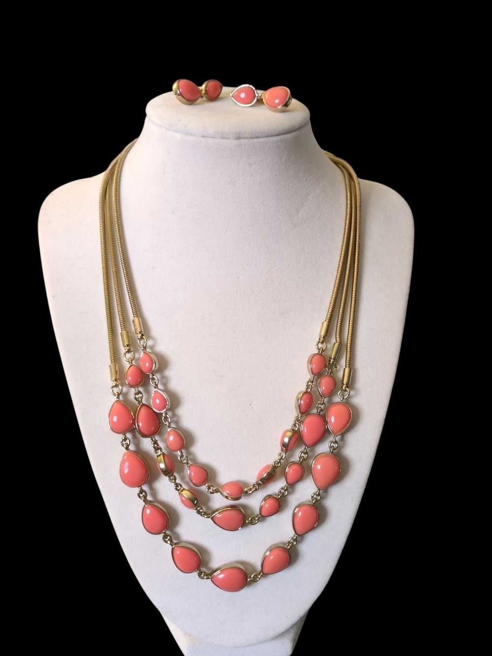 NWH Gold Chain Necklace with Orange Teardrop Beads AND leverback clip ons (Vinta